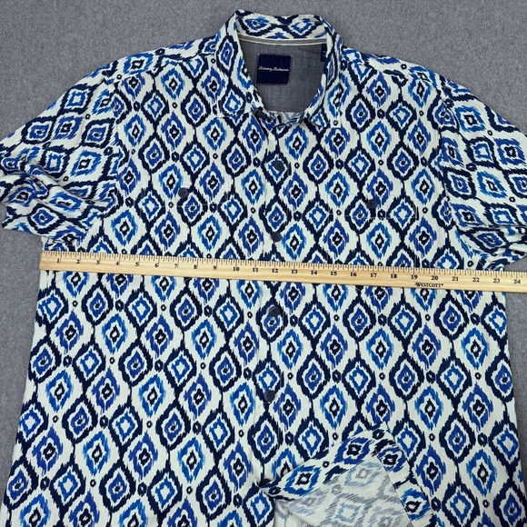 Tommy Bahama Ikat 100% Silk Continental Button Up Geometrical Shirt Men's Large - Picture 5 of 5